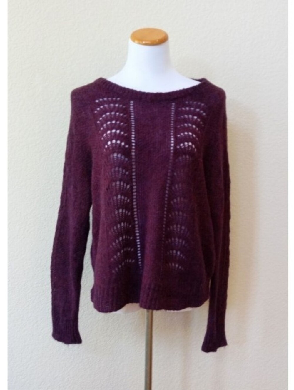 Rails pointelle knit alpaca blend crewneck sweater in a rich plum